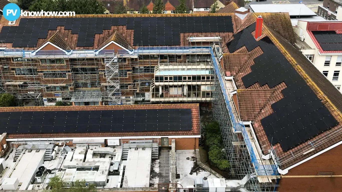 Aerial View of Poole Hospital with Solar Panels